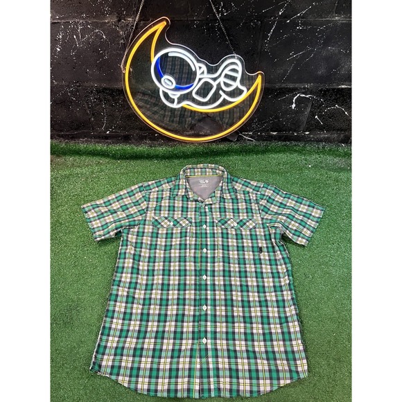 Mountain Hardwear Shirt Mens Large Green Plaid Short Sleeve Button Up Outdoor - Picture 1 of 5